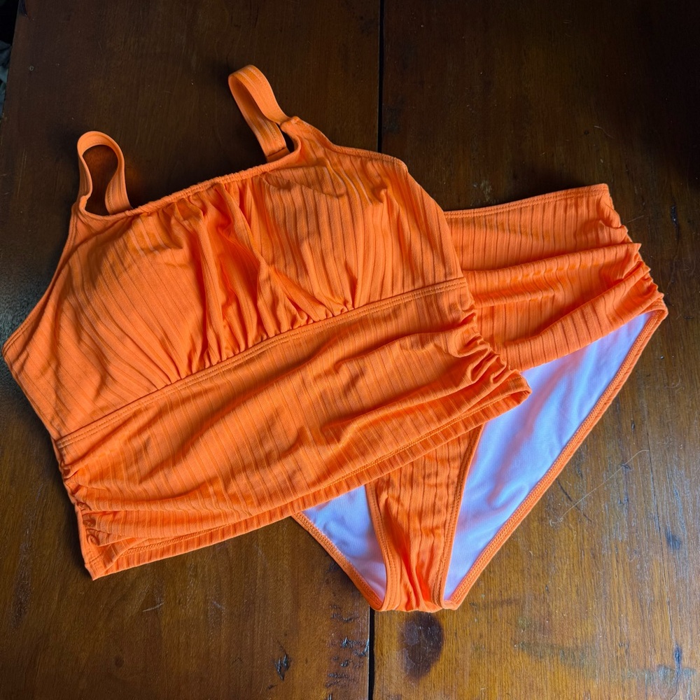 Bright Orange Ribbed Bikini Set